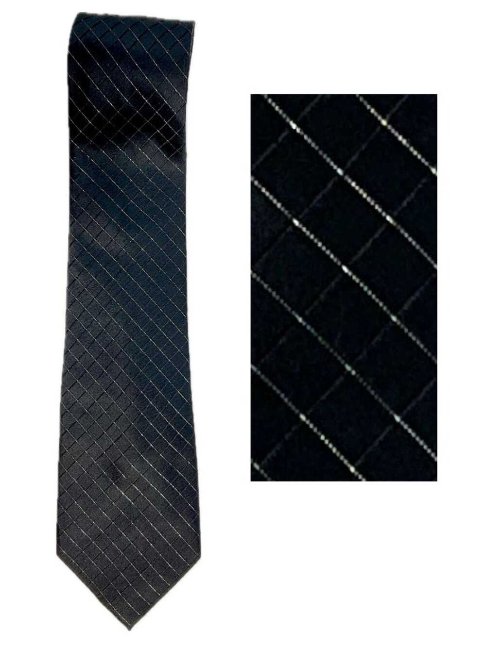 croft & barrow 100% Silk Black with Metallic Silver Mens Tie Classic